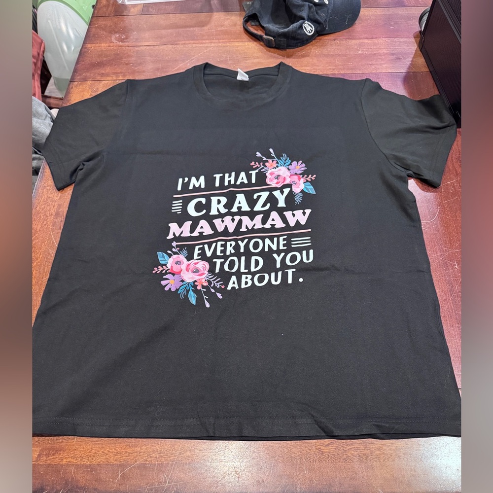 Black Graphic T-Shirt “crazy MawMaw” with Floral Design
